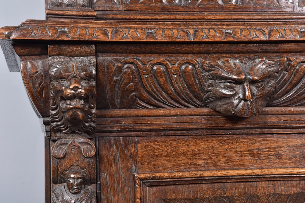 Antique Carved oak Green man two door bookcase  View IX
