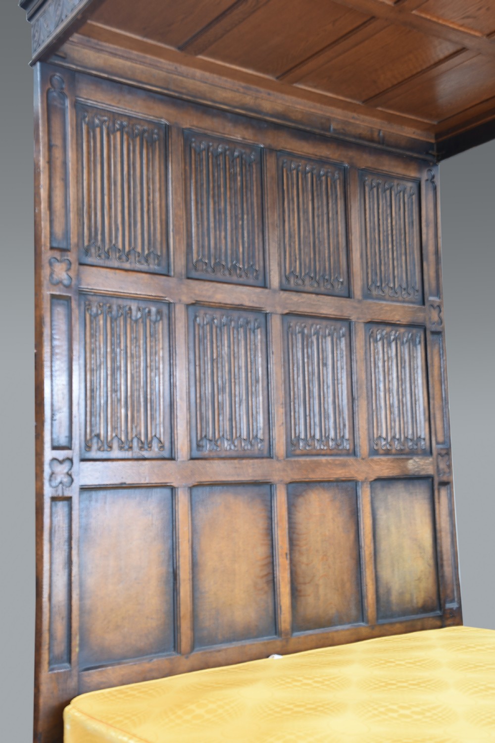 Carved oak four poster full tester double bed  View III