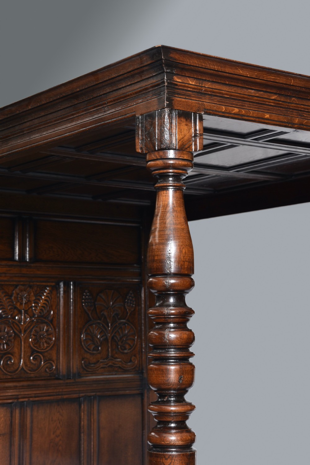 carved oak 17th century style four poster bed  View III