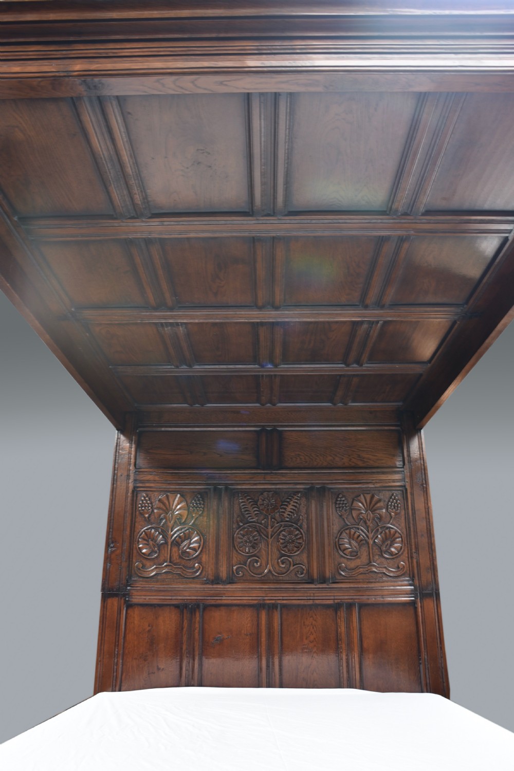 carved oak 17th century style four poster bed  View V