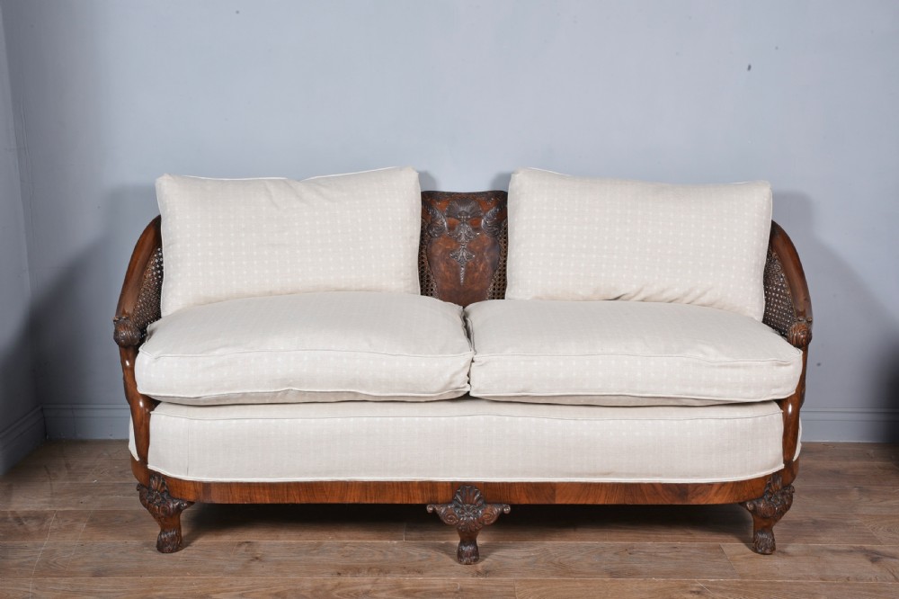 Antique carved walnut bergere suite sofa pair of chairs  View II