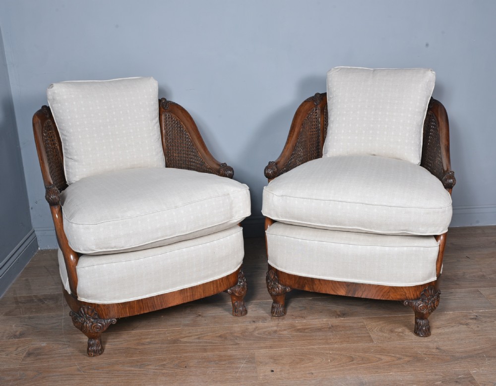 Antique carved walnut bergere suite sofa pair of chairs  View III