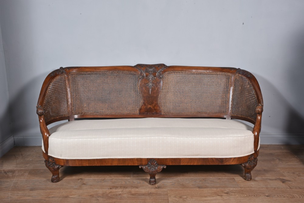 Antique carved walnut bergere suite sofa pair of chairs  View IV