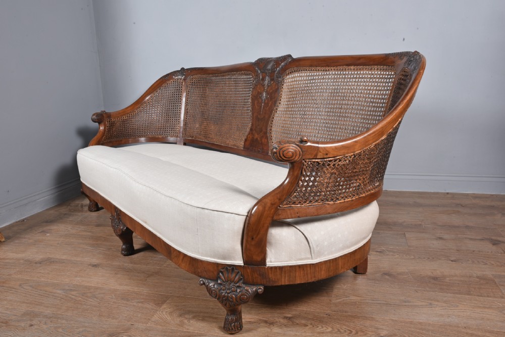 Antique carved walnut bergere suite sofa pair of chairs  View V