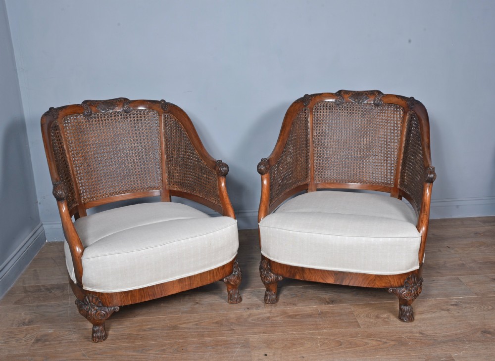 Antique carved walnut bergere suite sofa pair of chairs  View VI