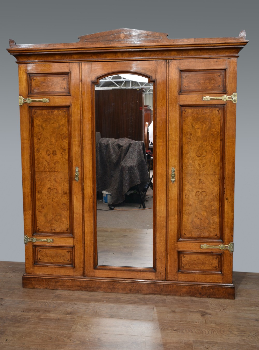 Antique walnut triple wardrobe 