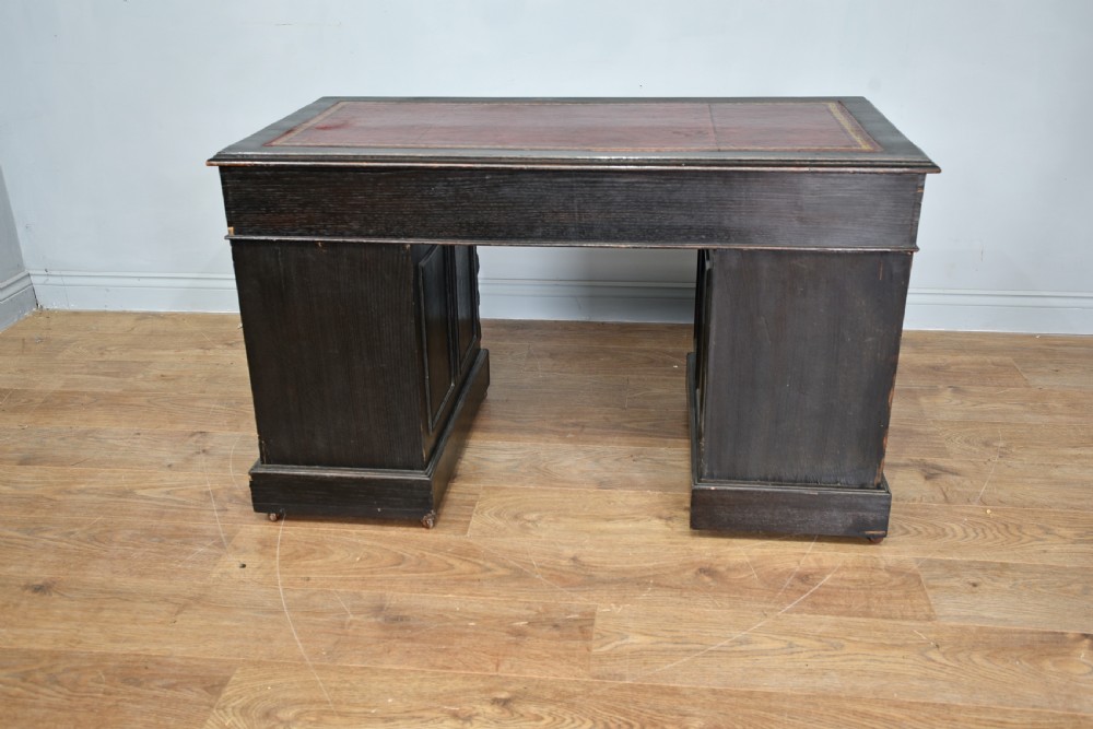 carved oak green man pedestal desk  View V