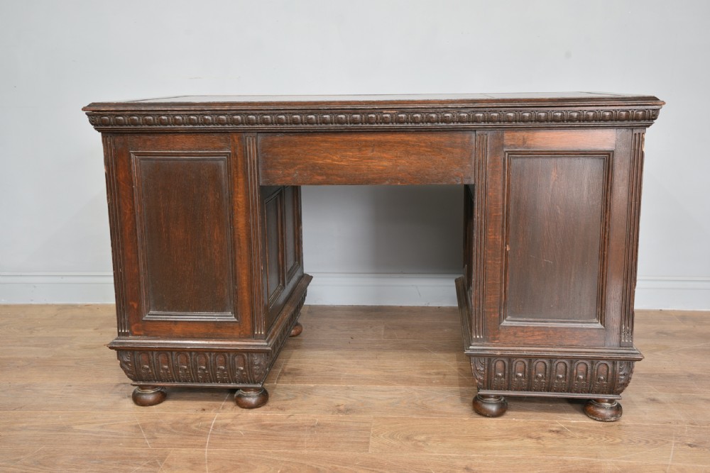 Victorian carved oak pedestal desk  View VI