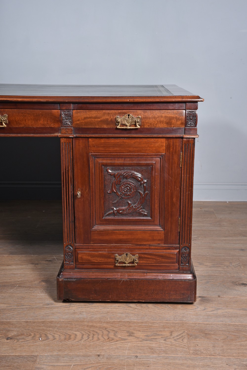 large 19th century mahogany partners desk  View IV