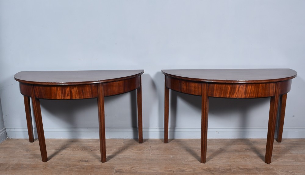 Antique pair of georgian mahogany demi lune console tables 