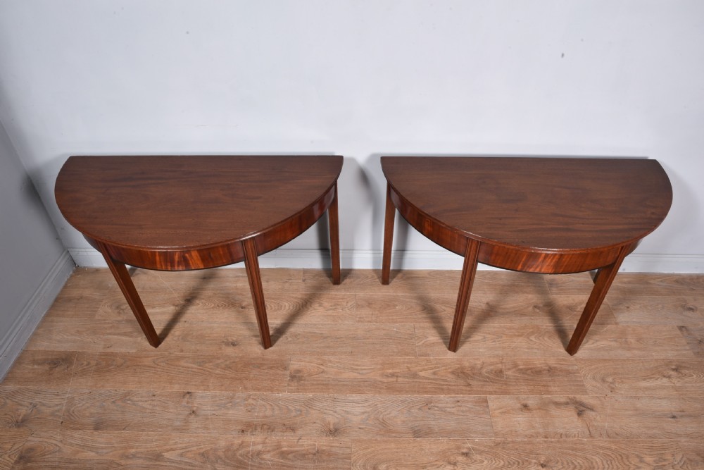Antique pair of georgian mahogany demi lune console tables  View III
