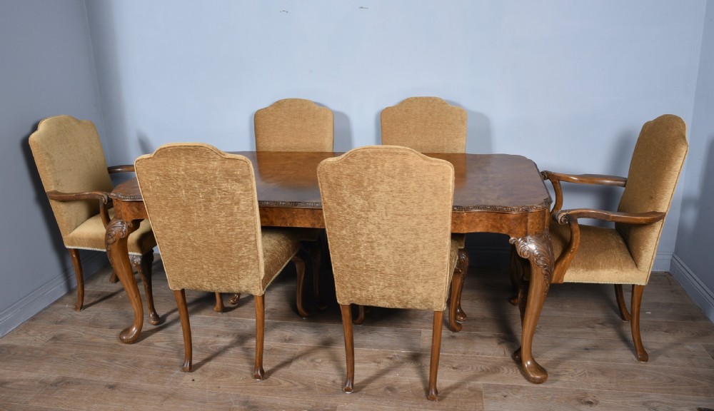 walnut Queen Anne dining suite table chairs server and sideboard 