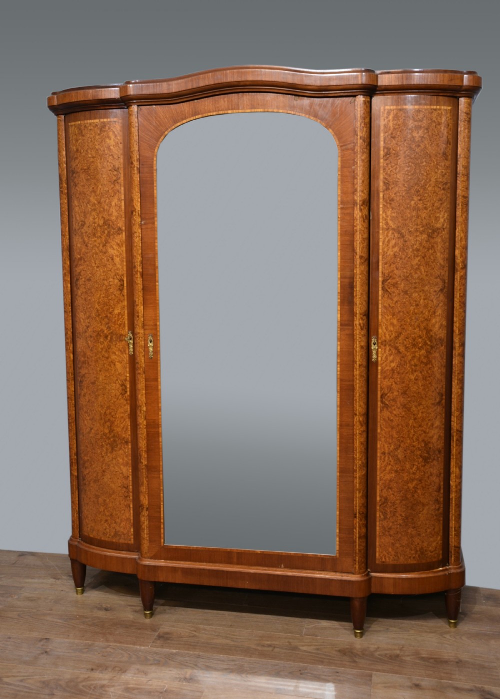 large Antique French Amboyna triple wardrobe 