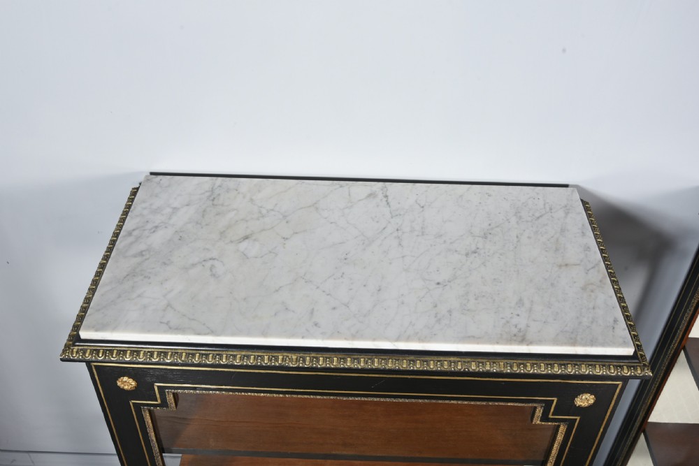 Antique pair of Regency brass inlayed marble top pier cabinets  View IV
