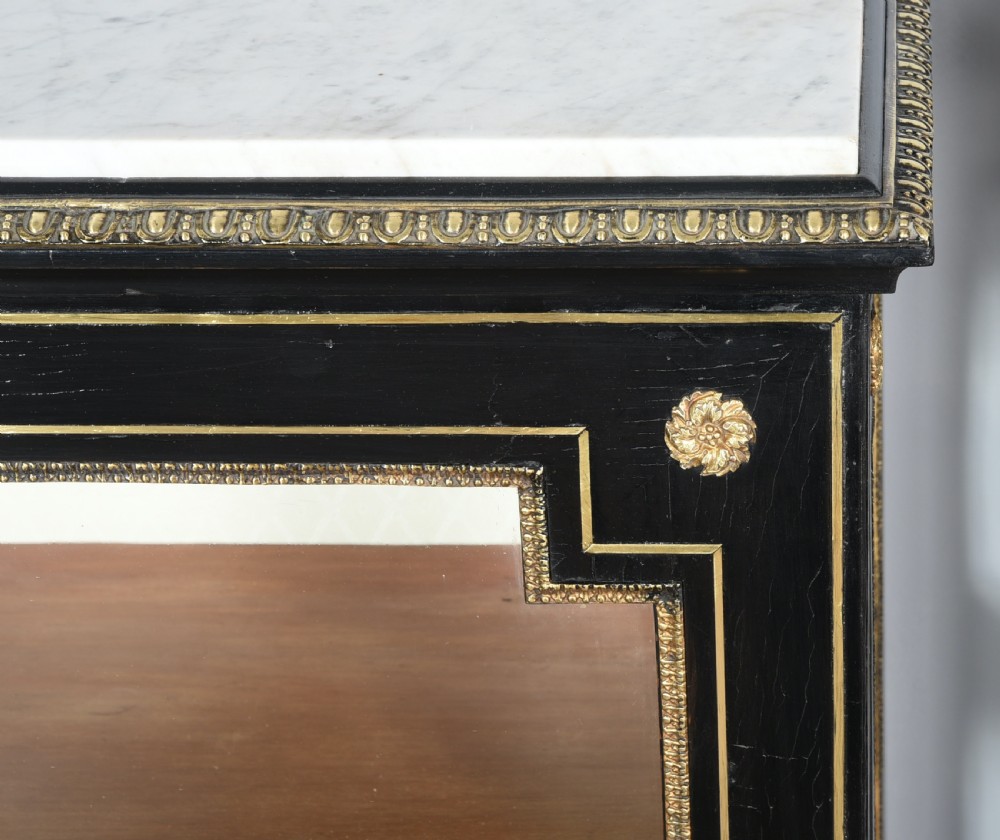 Antique pair of Regency brass inlayed marble top pier cabinets  View V