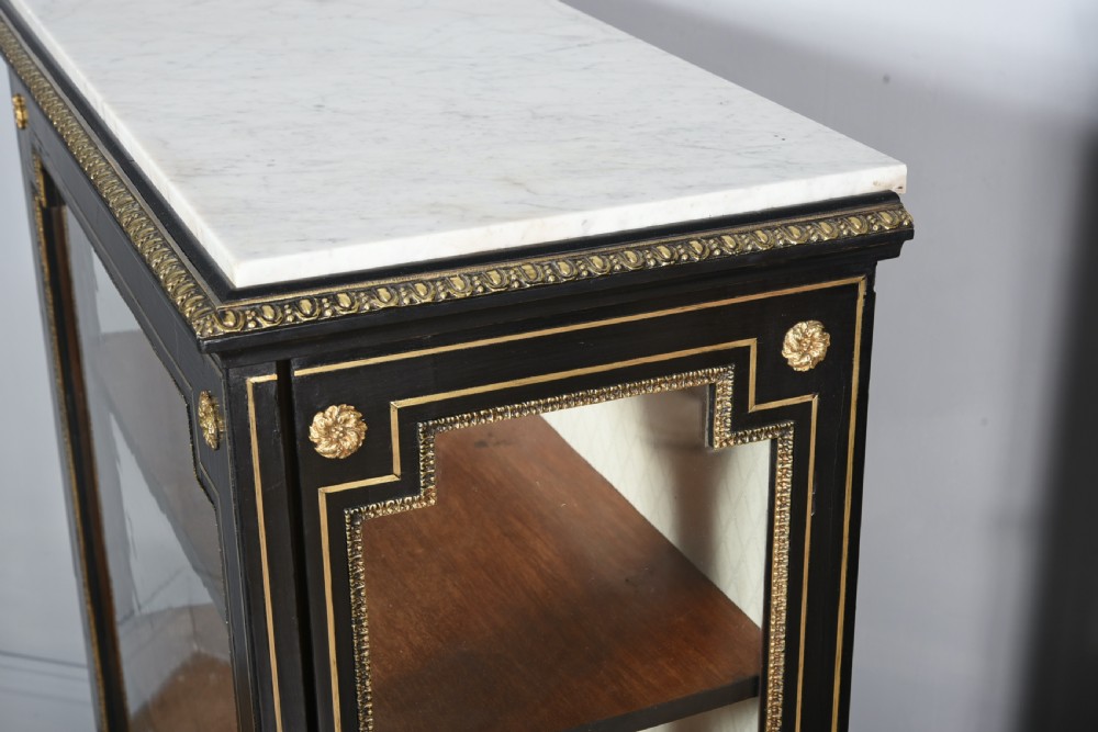 Antique pair of Regency brass inlayed marble top pier cabinets  View VI