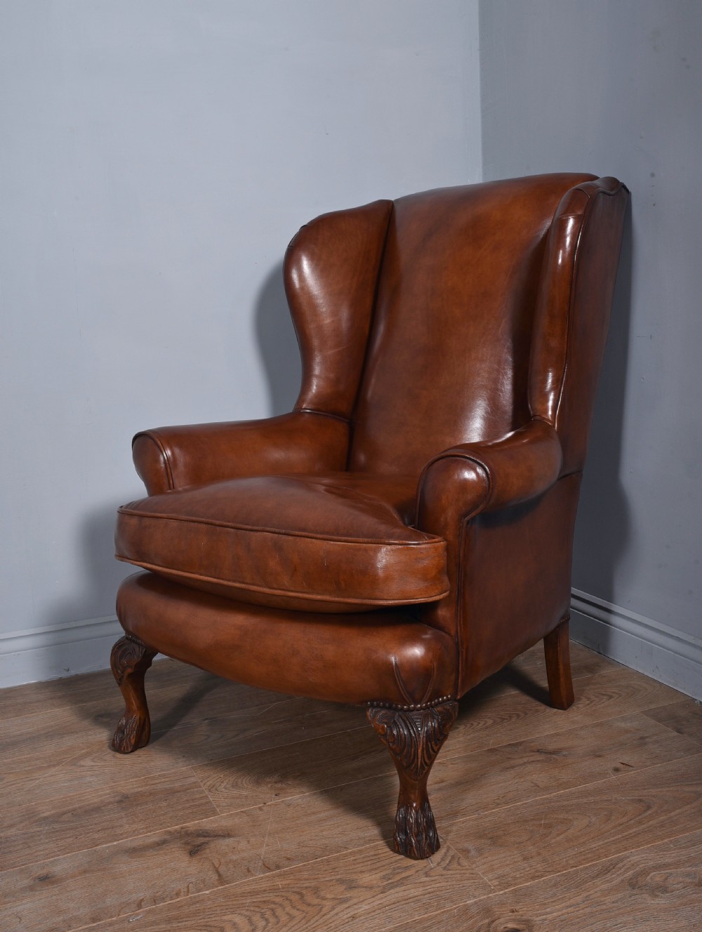 fine antique leather wing chair 