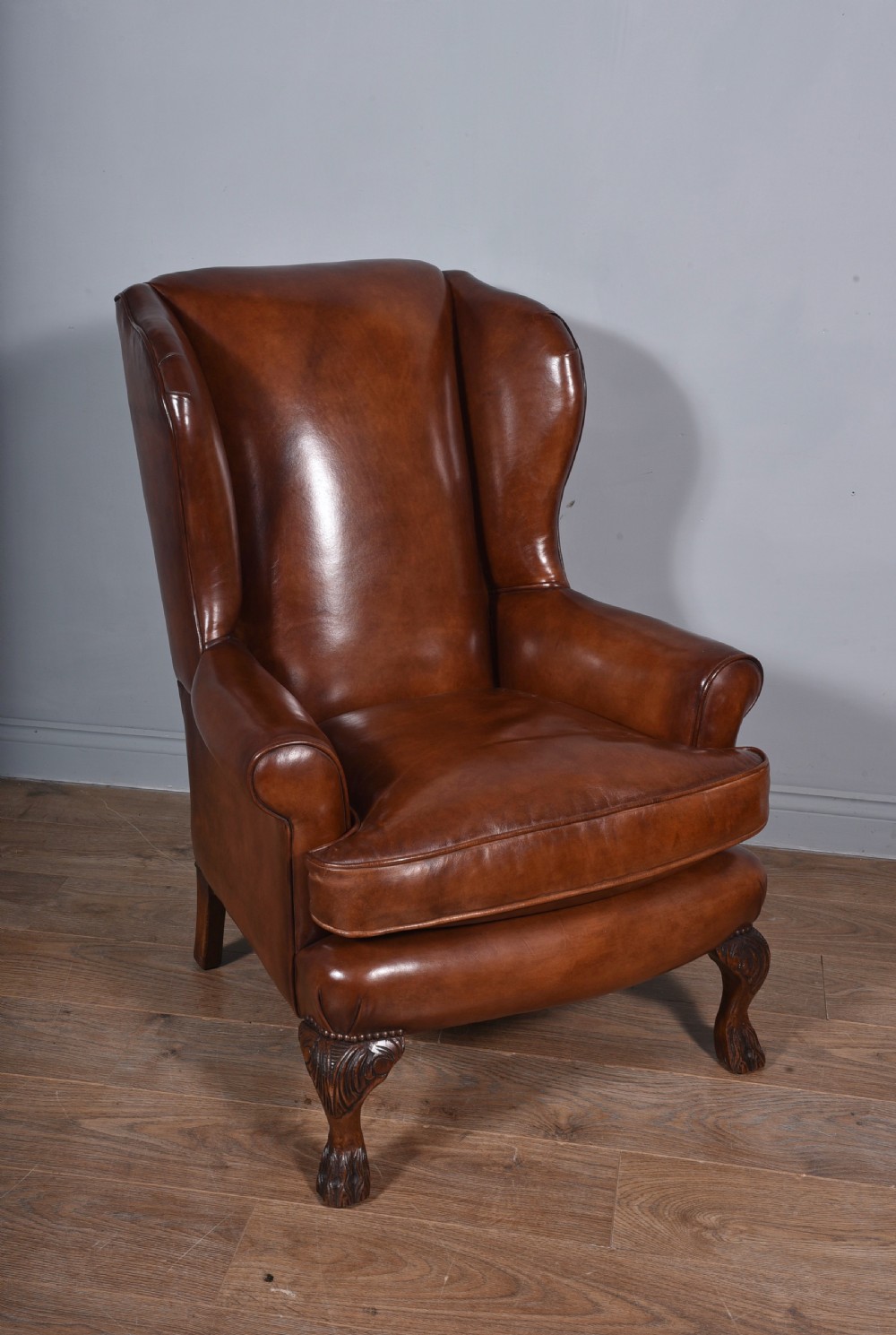 fine antique leather wing chair  View III
