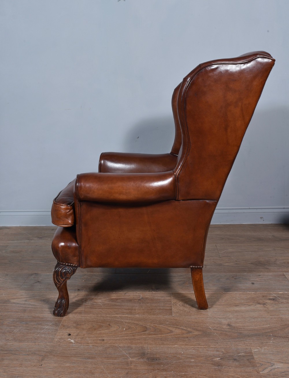 fine antique leather wing chair  View IV