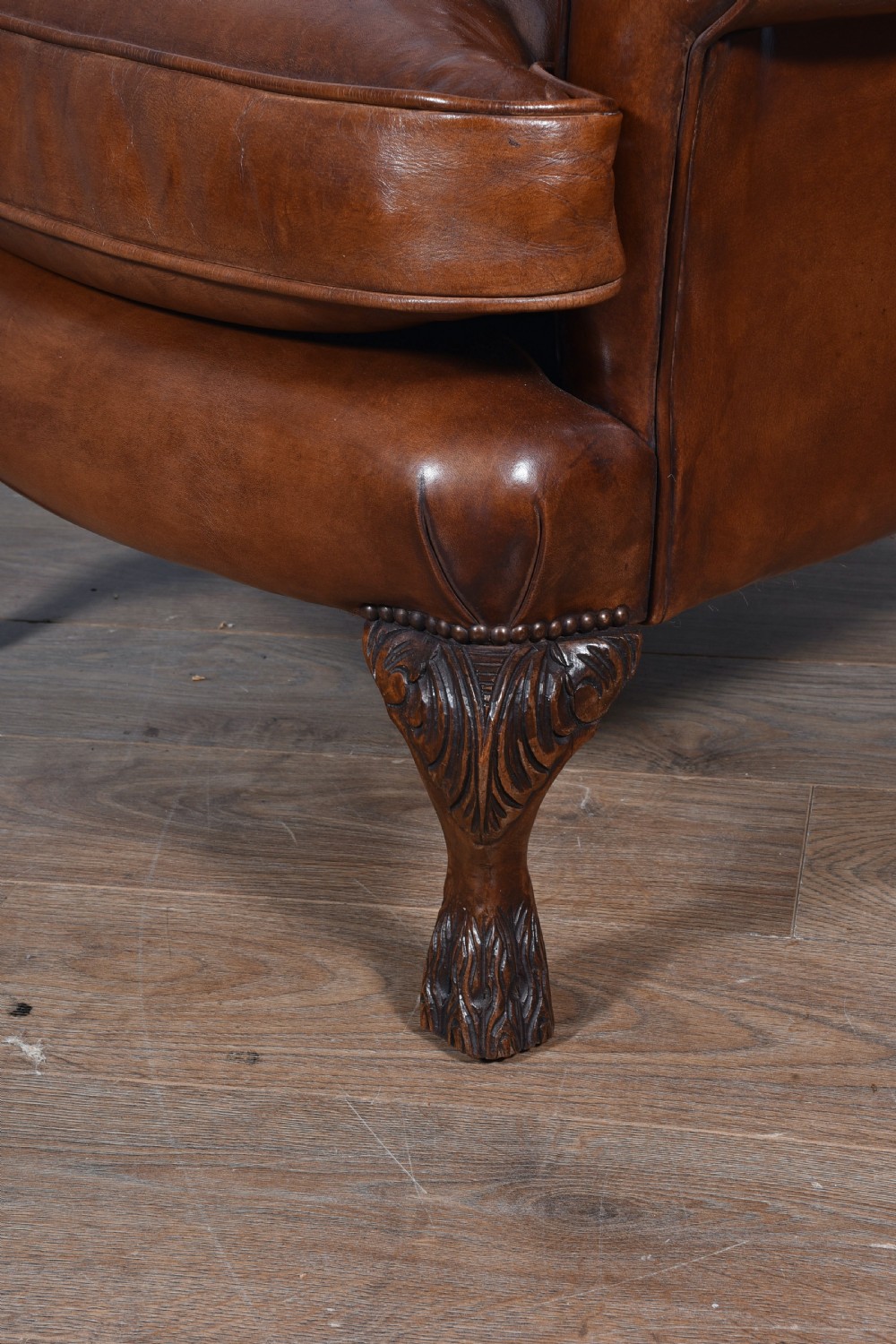 fine antique leather wing chair  View VI
