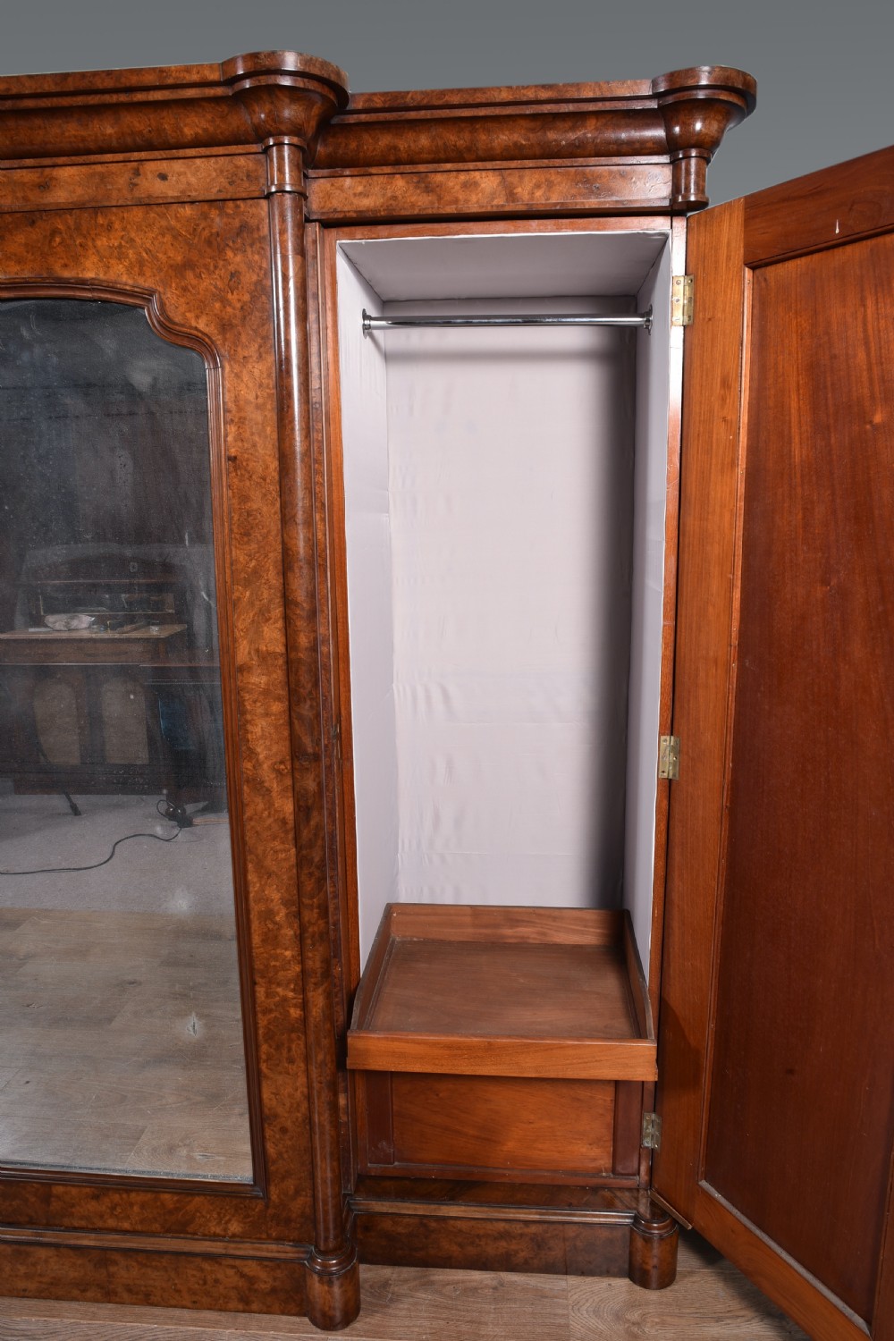 Large antique walnut breakfront triple wardrobe  View IV