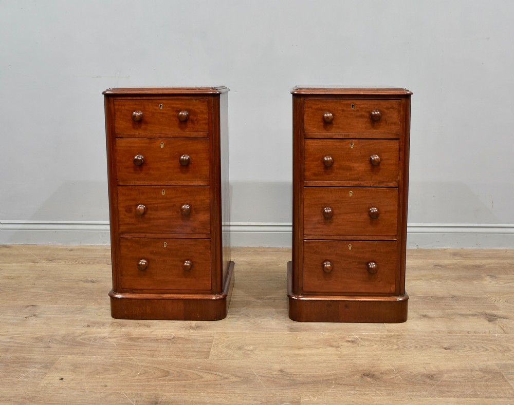 Antique pair of Victorian mahogany bedside chests of drawers  View II