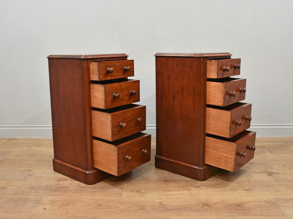 Antique pair of Victorian mahogany bedside chests of drawers  View V