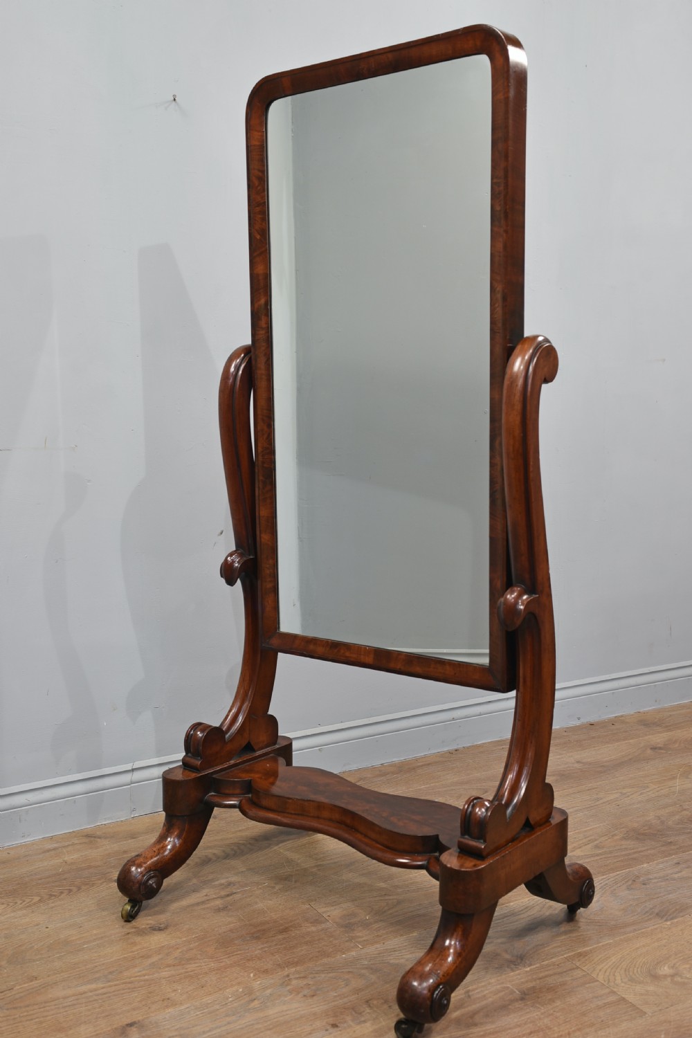 Antique Victorian mahogany free standing cheval dressing mirror 