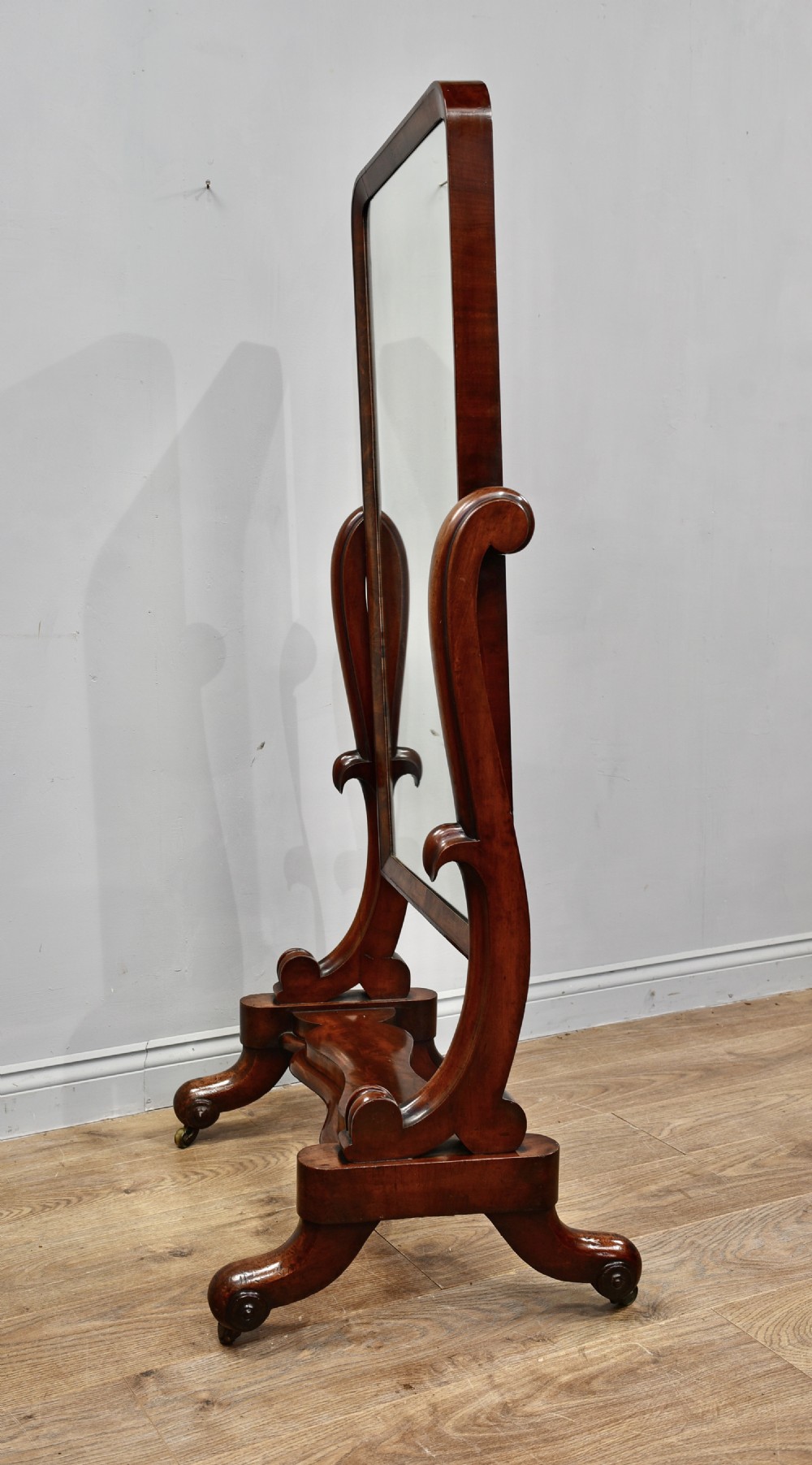 Antique Victorian mahogany free standing cheval dressing mirror  View II