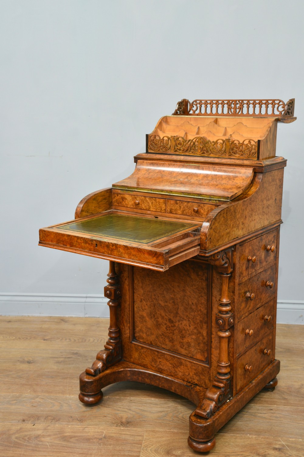 Victorian walnut piano top pop up davenport desk  View II