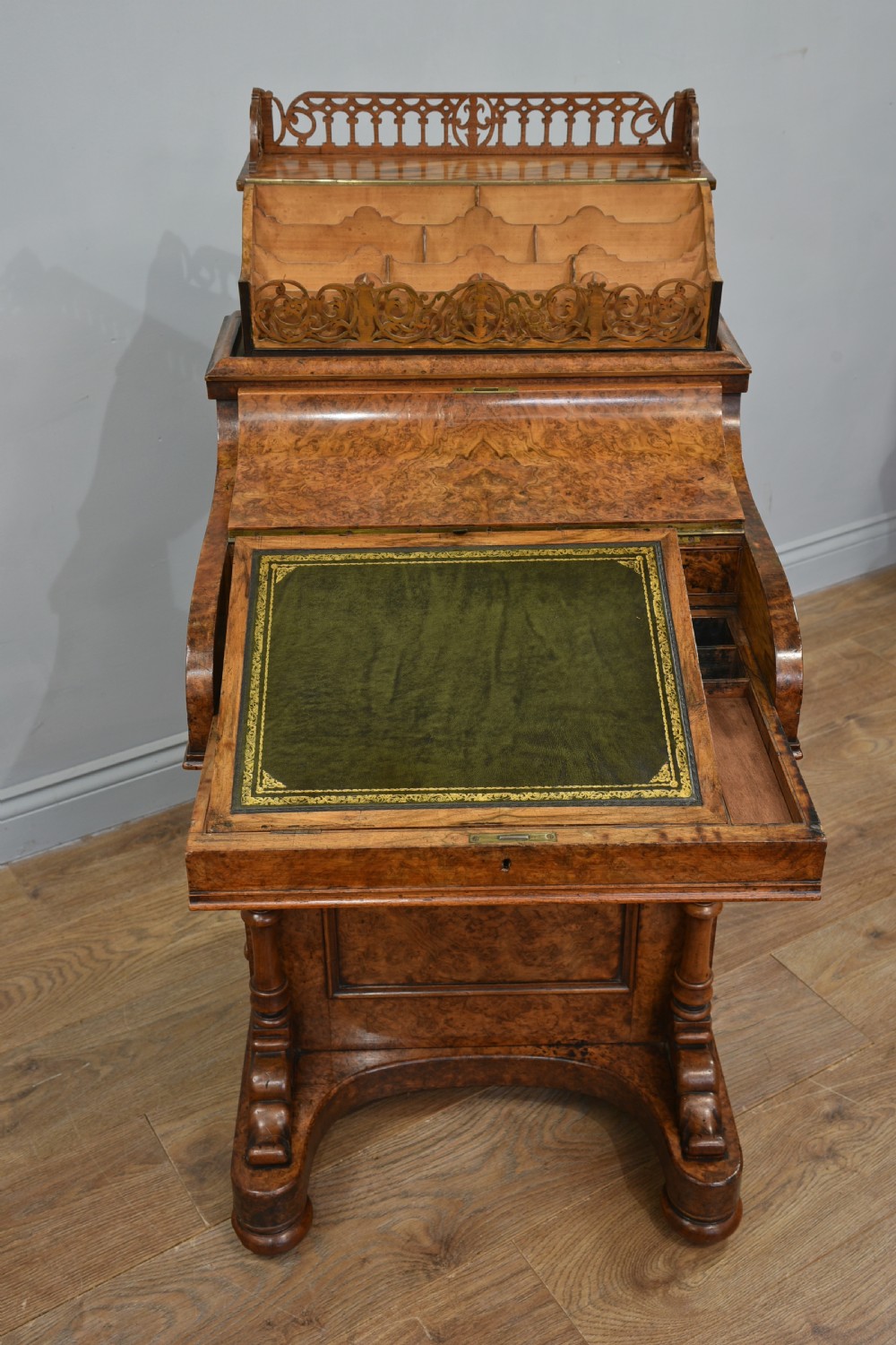 Victorian walnut piano top pop up davenport desk  View III