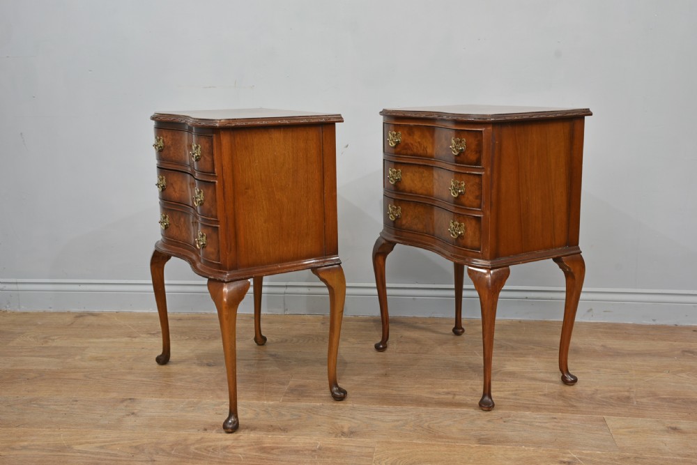 pair of Queen Anne style walnut bedside chests of drawers  View II