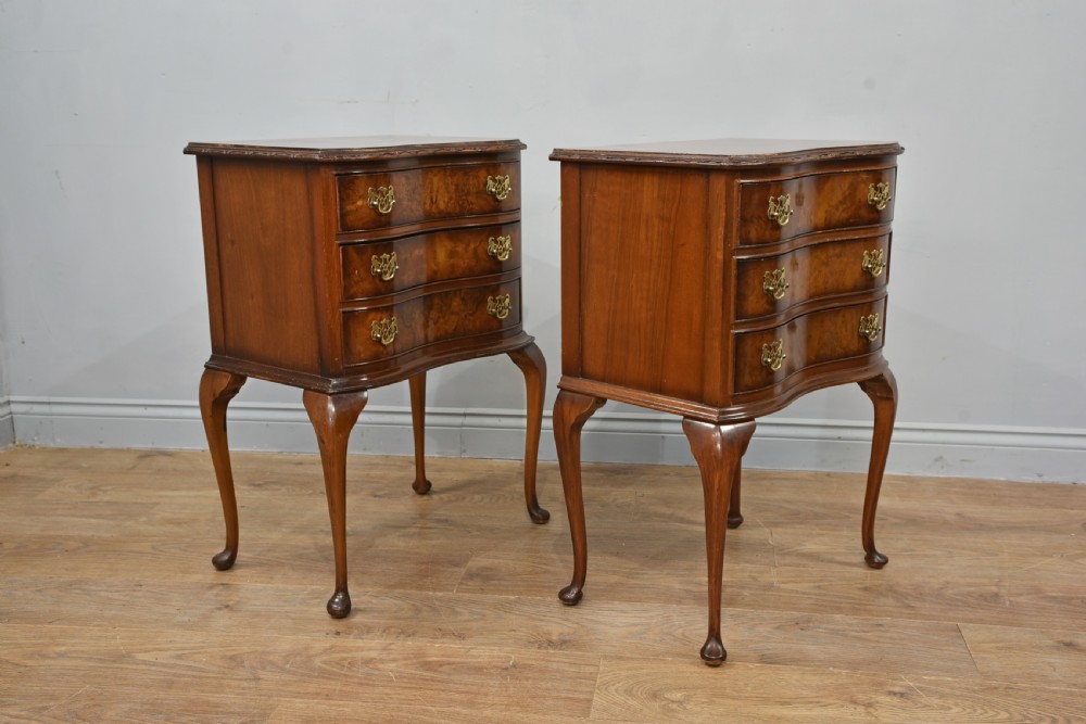 pair of Queen Anne style walnut bedside chests of drawers  View III
