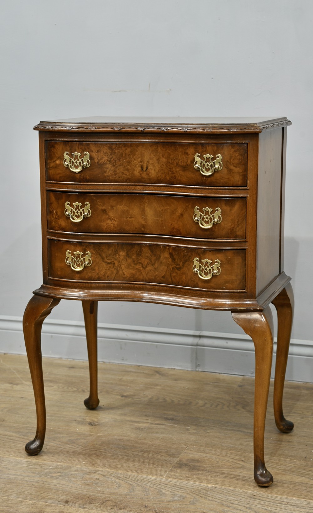 pair of Queen Anne style walnut bedside chests of drawers  View IV