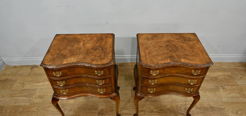 pair of Queen Anne style walnut bedside chests of drawers  View V