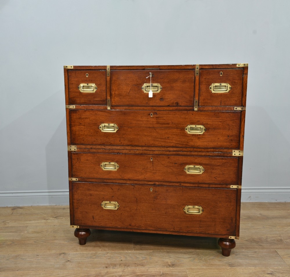 Antique mahogany campaign military chest of drawers 