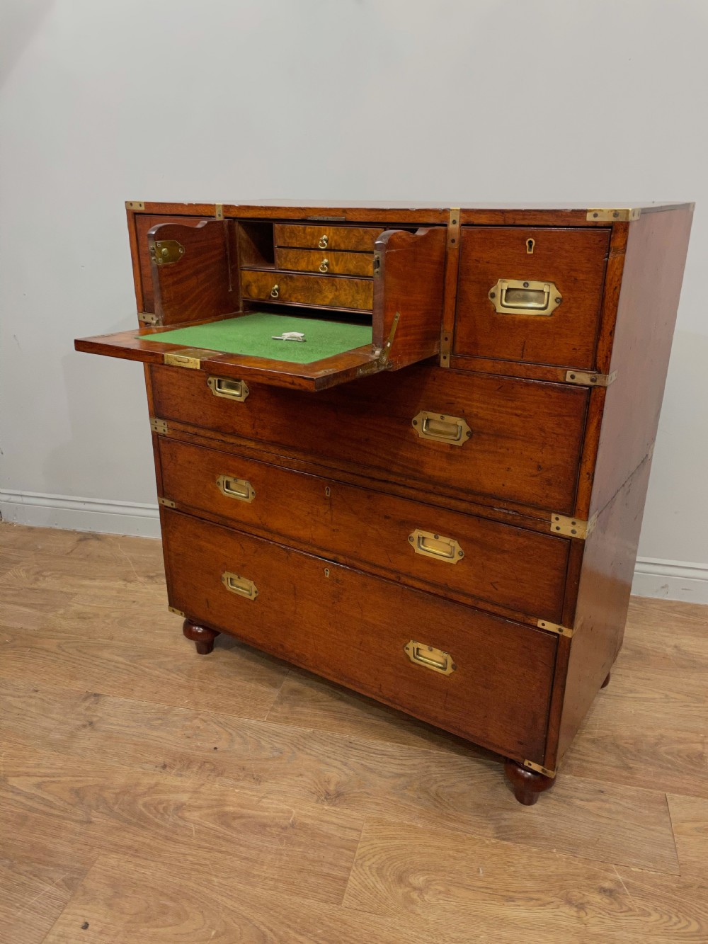 Antique mahogany campaign military chest of drawers  View II