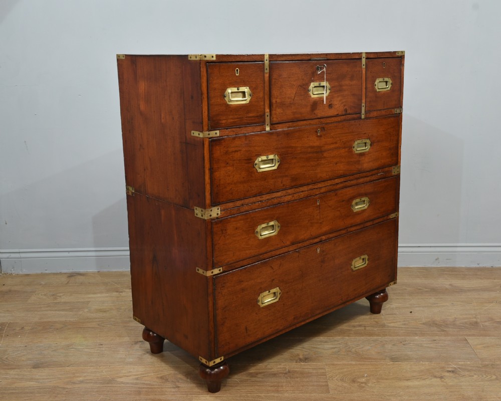 Antique mahogany campaign military chest of drawers  View III