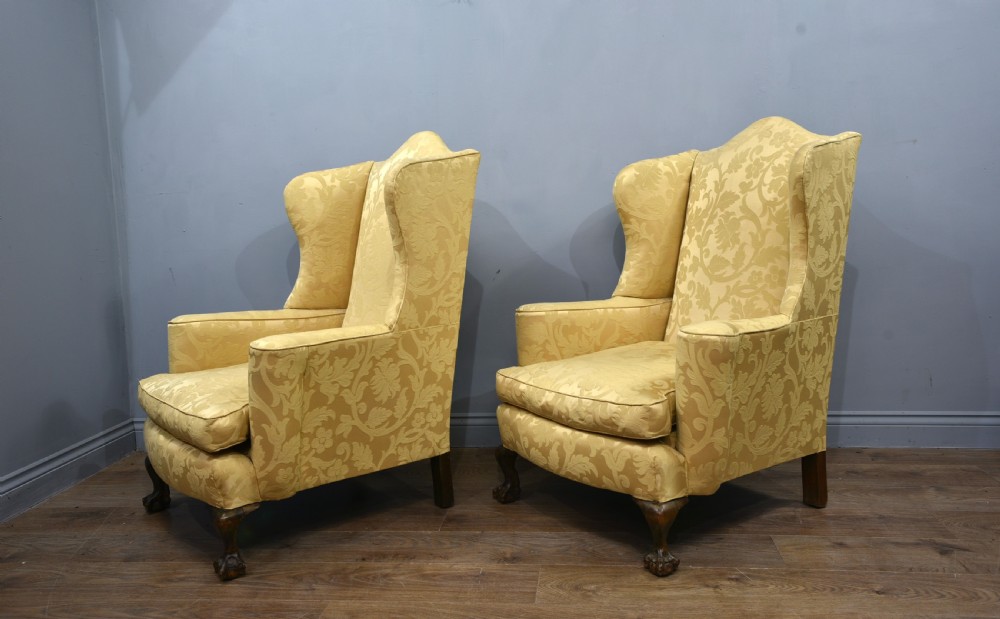 Pair of antique wing back arm chairs  View II