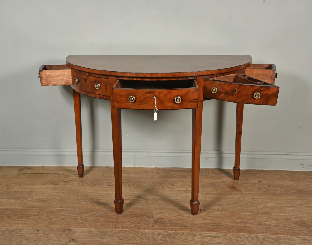 Georgian mahogany Demi lune console table  View II