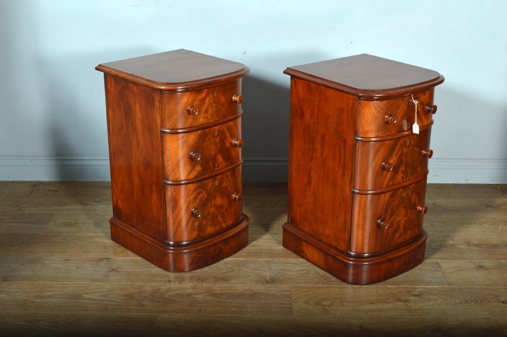 Antique pair of Victorian mahogany bow front bedside chests of drawers  View III