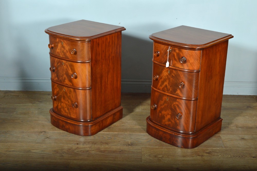 Antique pair of Victorian mahogany bow front bedside chests of drawers  View IV