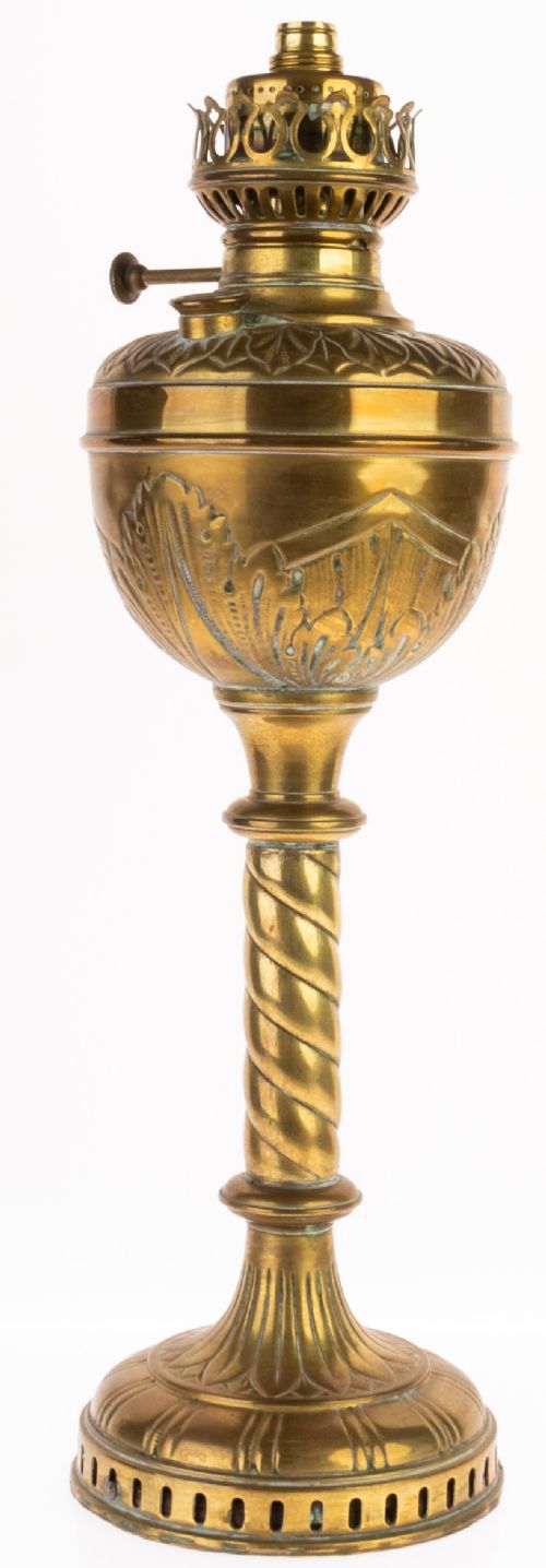 ANTIQUE EARLY 20TH CENTURY ART NOUVEAU BRASS OIL LAMP