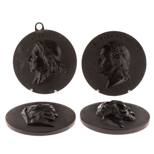 ANTIQUE SET OF FOUR BOIS DURCI MEDALLION WALL PORTRAIT PLAQUES