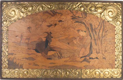 LE BERGER FRENCH PYROGRAVURE WITH EMBOSSED METAL FRAME