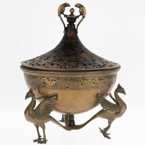 ANTIQUE INDIAN PIERCED BRONZE INCENSE BURNER 