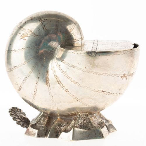VICTORIAN SILVER PLATED NAUTILUS SHELL SPOON WARMER