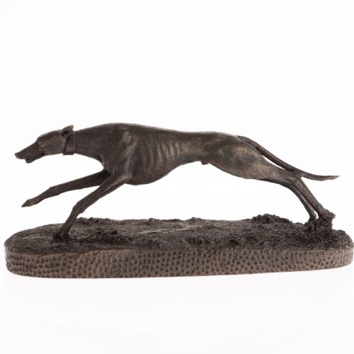 BRONZE SCULPTURE OF A RUNNING GREYHOUND DOG 20TH CENTURY