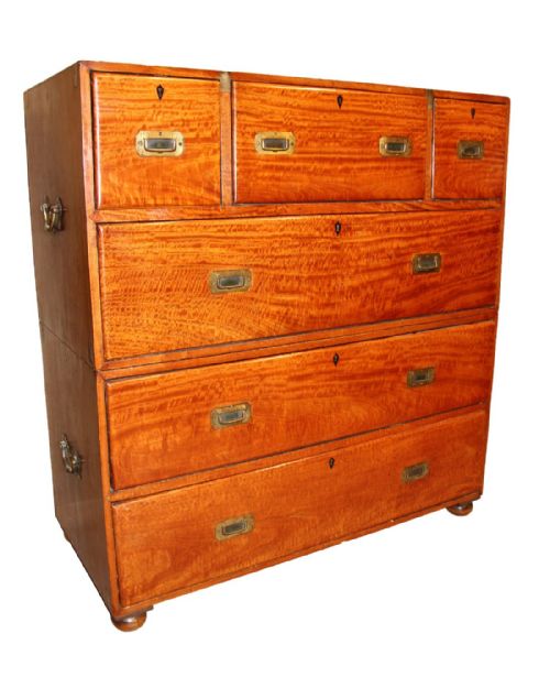 Campaign Chest of Drawers Made from Figured Solid Satinwood