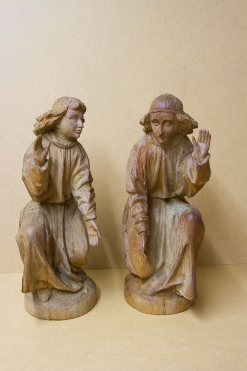 A Rare Pair of Early Carved Oak Religious Figures of Saints
